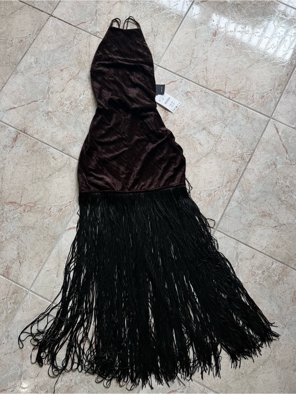 Zara Brown Velvet Fringe Dress
